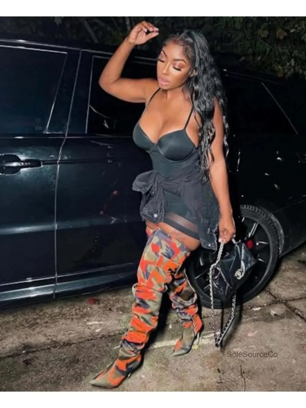 Camo Thigh High Boots Over Knee Stiletto Heels Zip Closure